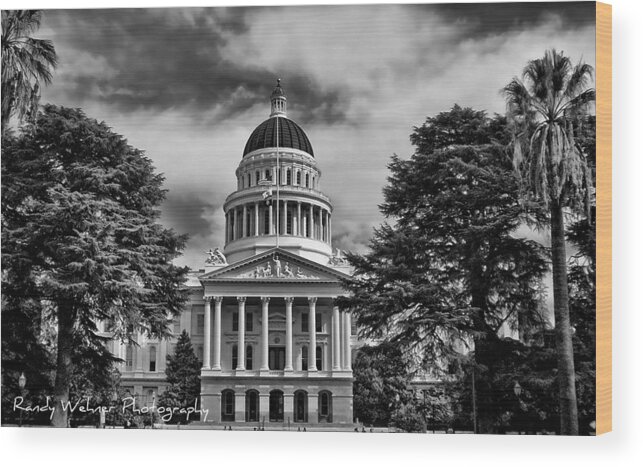 State Wood Print featuring the photograph State Capitol B and W by Randy Wehner