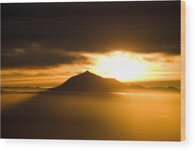 Sunrise Wood Print featuring the photograph sunrise behind Mount Teide by Ralf Kaiser