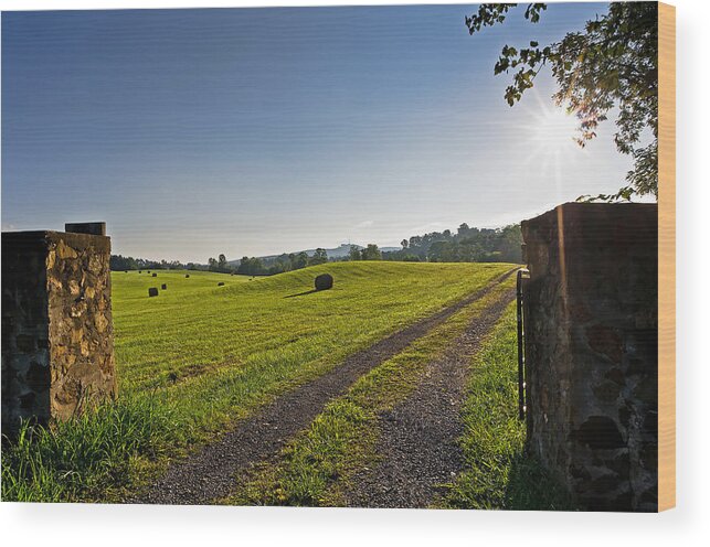 Hay Wood Print featuring the photograph Sunrise over Hay Field by Lori Coleman