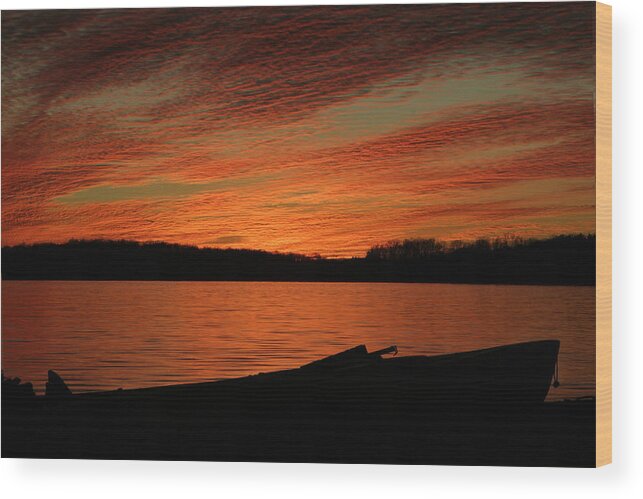 Sunset Wood Print featuring the photograph Sunset And Kayak by Daniel Reed