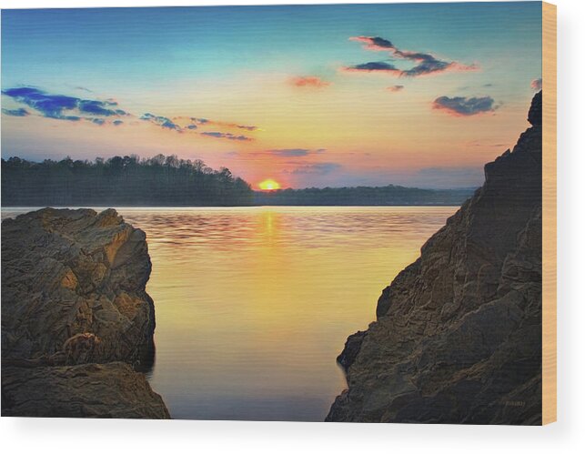 Tennessee River Wood Print featuring the photograph Sunset Between the Rocky Shore by Steven Llorca