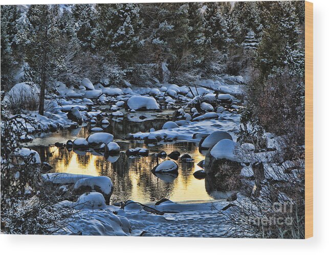 Snow Wood Print featuring the photograph Sunset on Water by Edward R Wisell