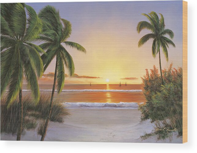 Beach Painting Wood Print featuring the painting Sunset Sail by Diane Romanello