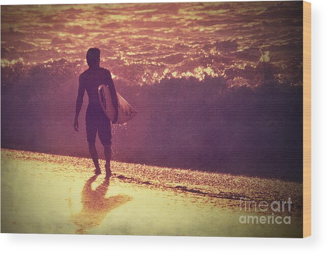 Sunset Wood Print featuring the photograph Surfer at Sunset by Paul Topp