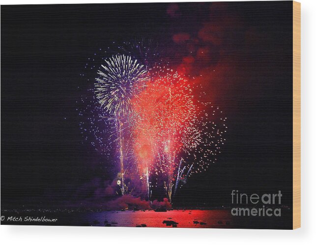 Lake Tahoe Wood Print featuring the photograph Tahoe Fireworks. by Mitch Shindelbower