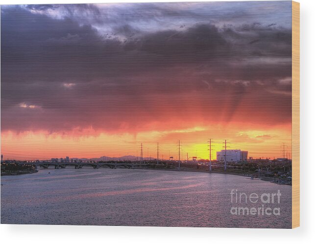 Tempe Town Lake Wood Print featuring the photograph Tempe Town Lake Sunset by Eddie Yerkish