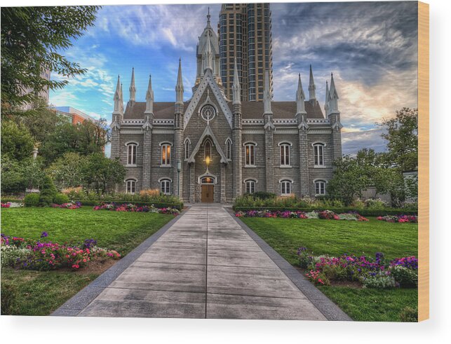 Hdr Wood Print featuring the photograph Temple Square Assembly Hall by Brad Granger
