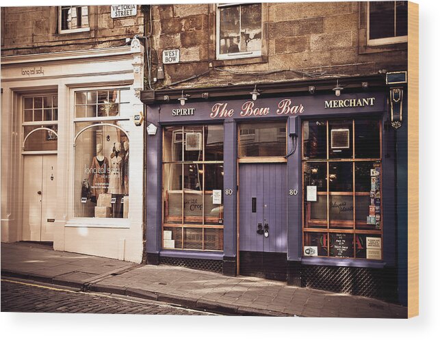 Jenny Rainbow Fine Art Photography Wood Print featuring the photograph The Bow Bar. Edinburgh. Scotland by Jenny Rainbow