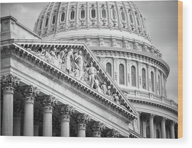 Black And White Wood Print featuring the photograph The Capitol Building 4 by Frank Mari