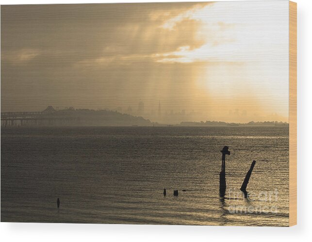 San Francisco Wood Print featuring the photograph The San Francisco Bay . Sepia by Wingsdomain Art and Photography