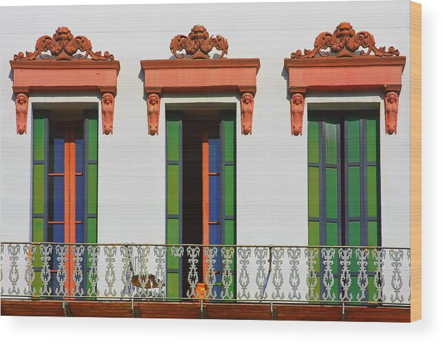 Three Wood Print featuring the photograph Three of a kind - The windows in Old Sacramento by Alexandra Till
