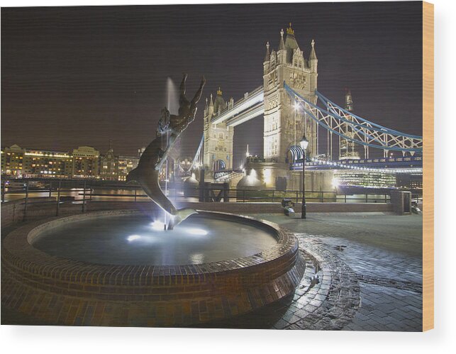 Tower Bridge Wood Print featuring the photograph Tower Bridge Girl with a Dolphin by David French