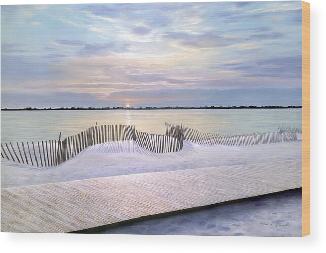 Boardwalk On Beach Wood Print featuring the painting Twilight Time by Diane Romanello