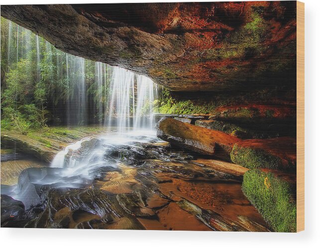 Waterfall Wood Print featuring the photograph Under the Ledge by Mark Lucey