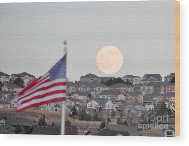 Usa Wood Print featuring the photograph USA Flag and Moon by Cheryl McClure