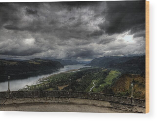 Hdr Wood Print featuring the photograph Vista House View by Brad Granger