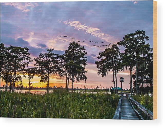 River Sunset Wood Print featuring the photograph Waccamaw River Sunset by Mike Covington