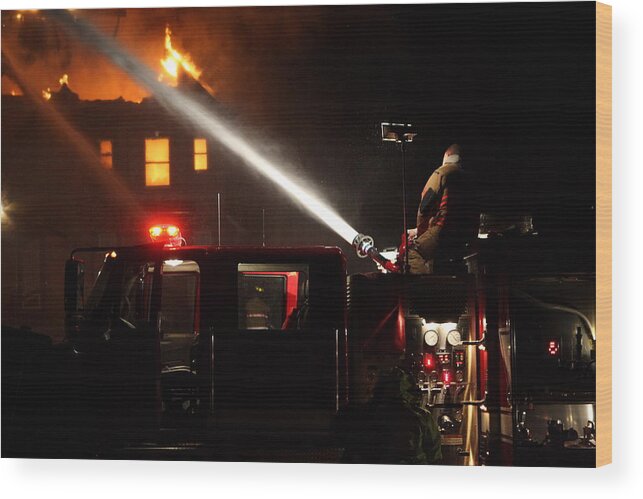 Fire Wood Print featuring the photograph Water On The Fire From Pumper Truck by Daniel Reed