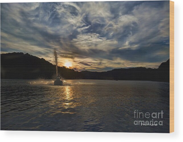 Wave Runner Lake Wood Print featuring the photograph Wave runner on lake evening by Dan Friend