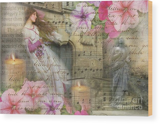 Art;digital Collage;waterhouse;flowers;candles;music;vintage;lady Wood Print featuring the digital art Wildflowers in Stone by Ruby Cross