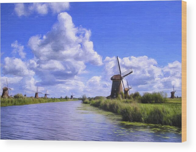 Windmills Wood Print featuring the painting Windmills in Holland by Dominic Piperata
