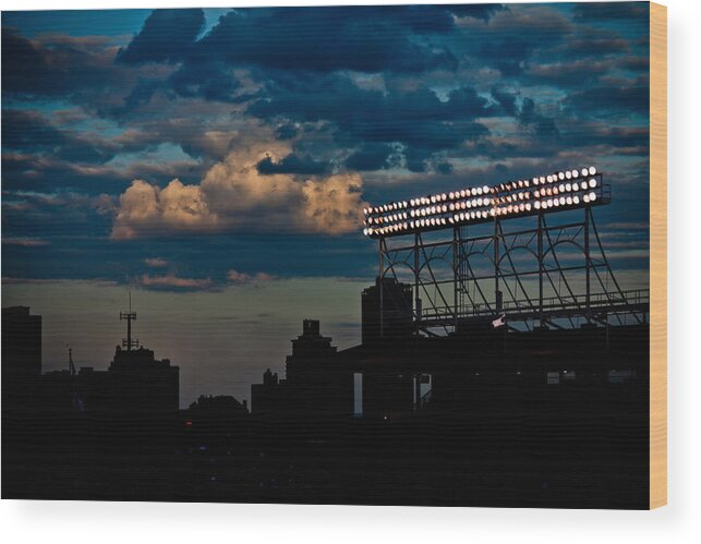 Chicago Wood Print featuring the photograph Wrigley Field Light Stand by Anthony Doudt