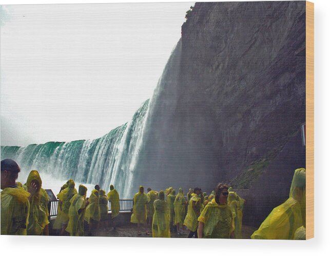 Niagara Falls Wood Print featuring the photograph Yellow Coats One by Alan Rutherford
