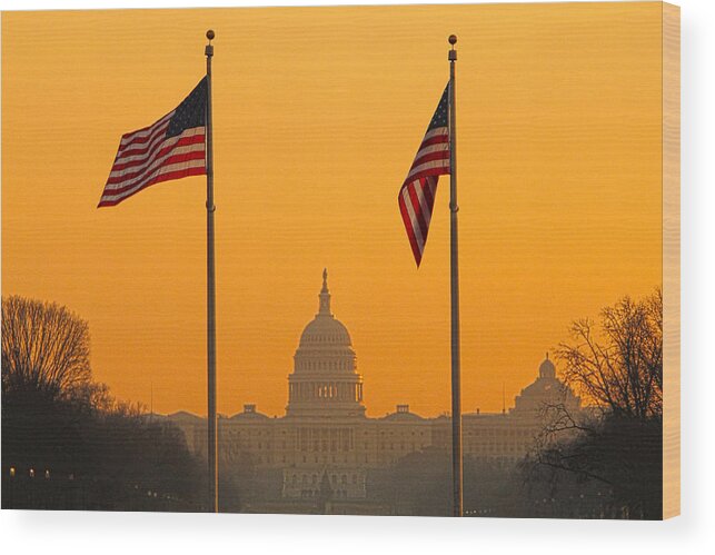 United States Capitol Wood Print featuring the photograph Capitol Morning by Mitch Cat