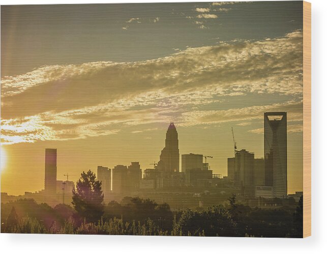 North Wood Print featuring the photograph Amazing Sunrise Over Charlotte North Carolina #1 by Alex Grichenko