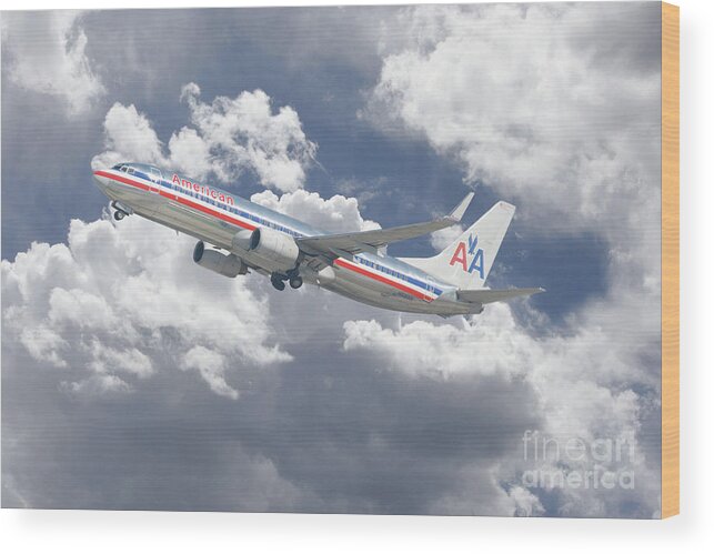 American Airlines Wood Print featuring the digital art American Airlines Boeing 737 by Airpower Art