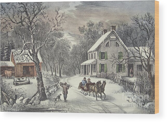 American Homestead Wood Print featuring the painting American Homestead  Winter by Currier and Ives