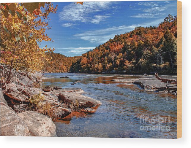 Kentucky Wood Print featuring the photograph Autumn on the Cumberland Up River #1 by Ken Frischkorn