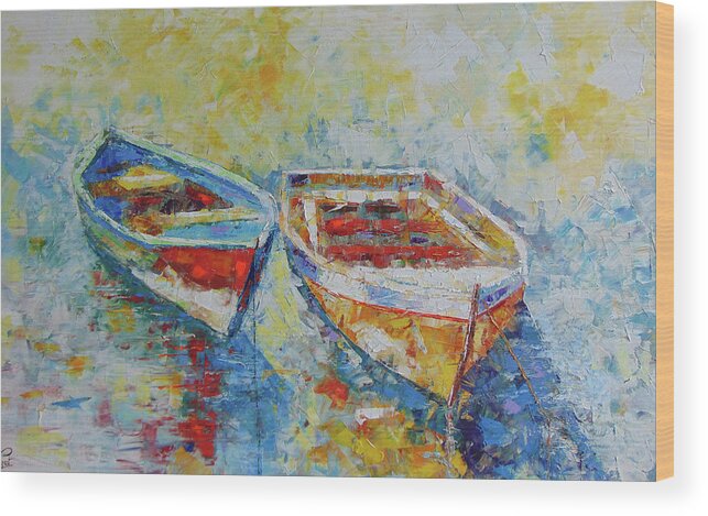 Impressionist Wood Print featuring the painting Barques de Provence #1 by Frederic Payet