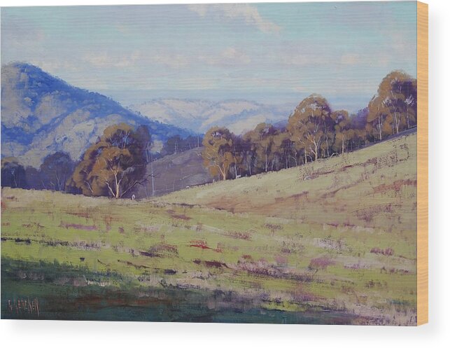 Realistic Wood Print featuring the painting Bathurst Landscape #2 by Graham Gercken