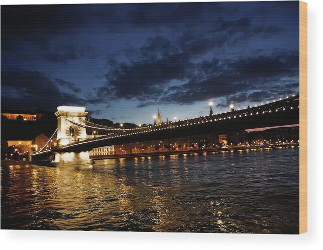 Budapest Wood Print featuring the photograph Blue Danube Sunset Budapest #1 by KG Thienemann