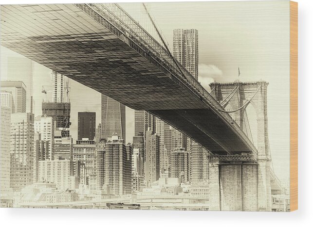 Black And White Wood Print featuring the photograph Brooklyn Bridge #1 by John Hoey