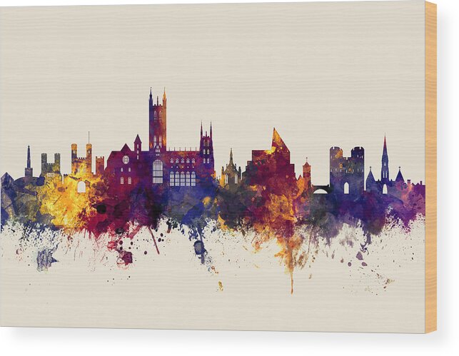 City Wood Print featuring the digital art Canterbury England Skyline #1 by Michael Tompsett