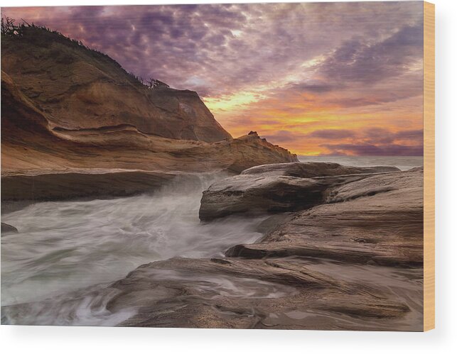 Cape Kiwanda Wood Print featuring the photograph Cape Kiwanda Sunset #1 by David Gn