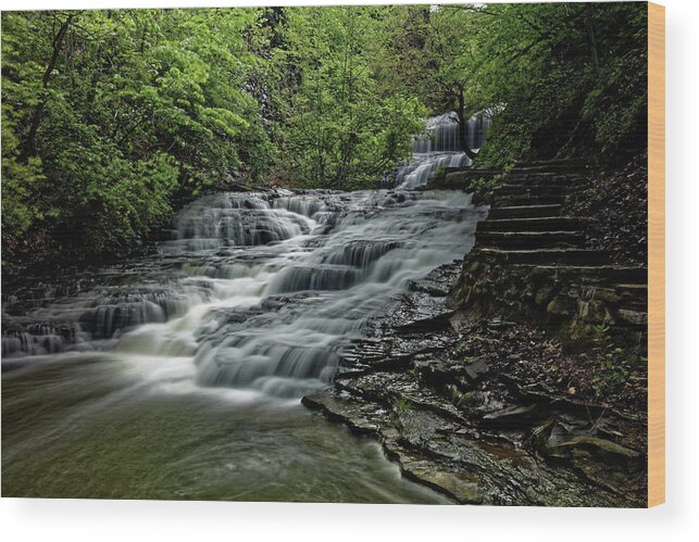 Cascadilla Gorge Wood Print featuring the photograph Cascadilla Gorge Falls #4 by Doolittle Photography and Art