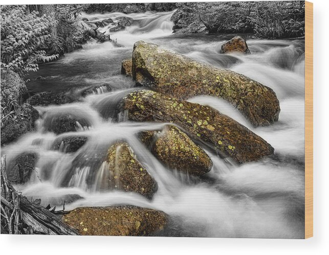 Rocky Wood Print featuring the photograph Cascading Water and Rocky Mountain Rocks #1 by James BO Insogna