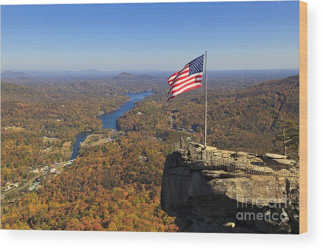 Chimney Wood Print featuring the photograph Chimney Rock in the Fall #1 by Jill Lang