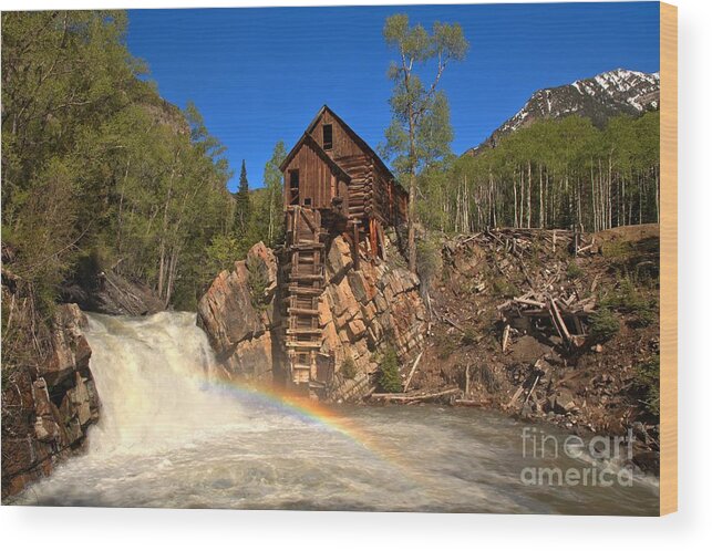 Crystal Mill Rainbow Wood Print featuring the photograph Crystal Mill Rainbow Portrait #1 by Adam Jewell