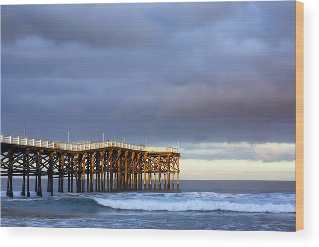 San Diego Wood Print featuring the photograph Dark and Light At Crystal Pier San Diego Coast by Joseph S Giacalone