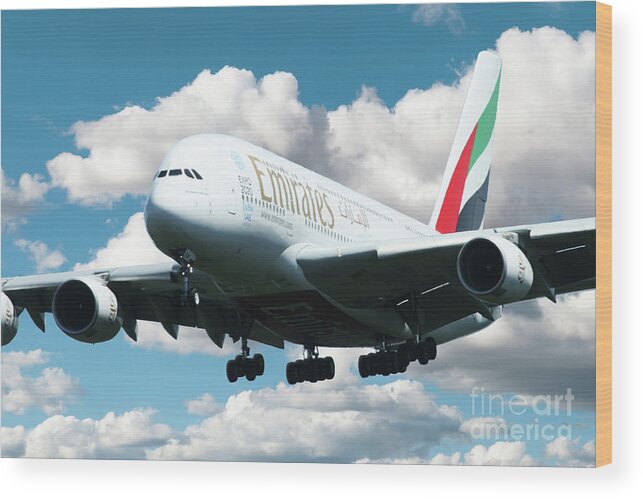 Airbus A380 Wood Print featuring the digital art Emirates A380 by Airpower Art