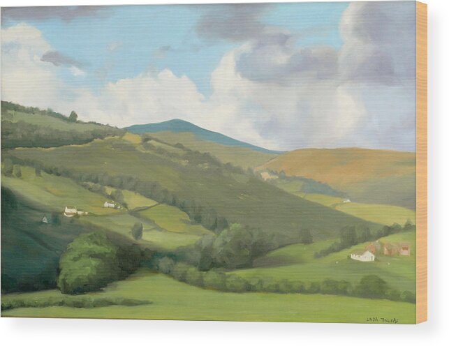 Landscape Wood Print featuring the painting English Countryside #1 by Linda Tenukas