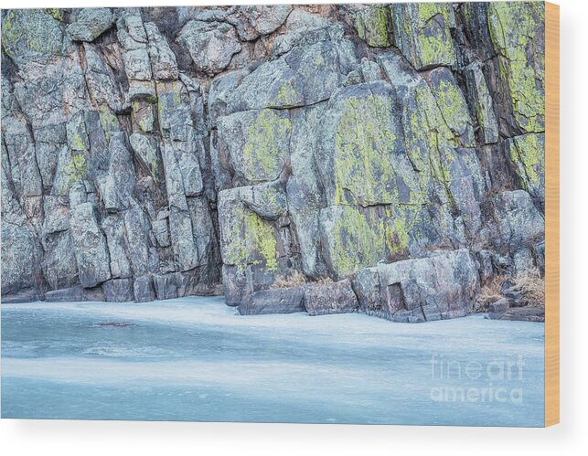 Cache La Poudre Wood Print featuring the photograph Frozen River And Rocky Cliff #1 by Marek Uliasz