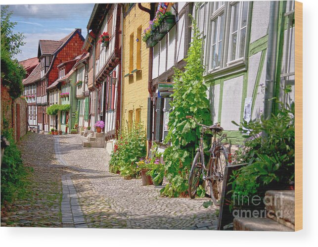 Quedlinburg Wood Print featuring the photograph German old village Quedlinburg by Heiko Koehrer-Wagner