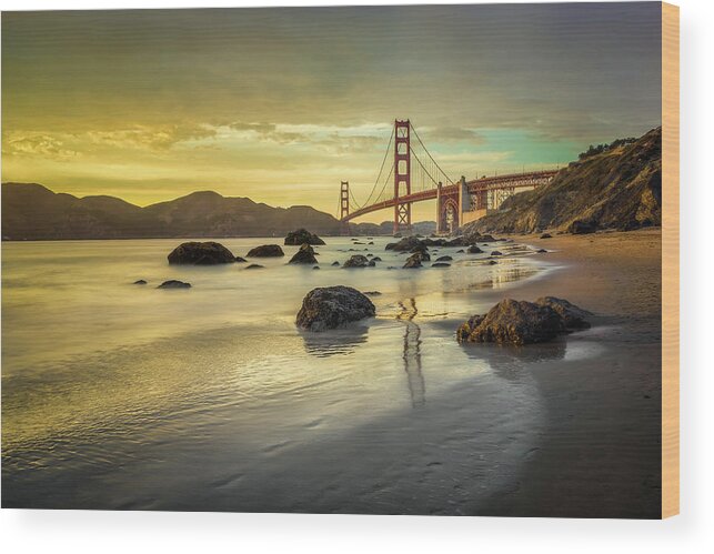 San Francisco Wood Print featuring the photograph Golden Gate Sunset #1 by James Udall