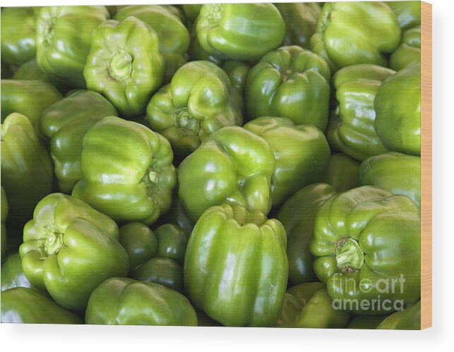 Sweet Bell Peppers Wood Print featuring the photograph Green Bell Peppers #1 by Inga Spence