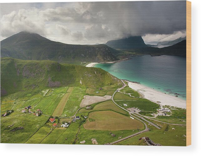 Mannen Wood Print featuring the photograph Haukland Valley and Beach from Mannen #3 by Aivar Mikko